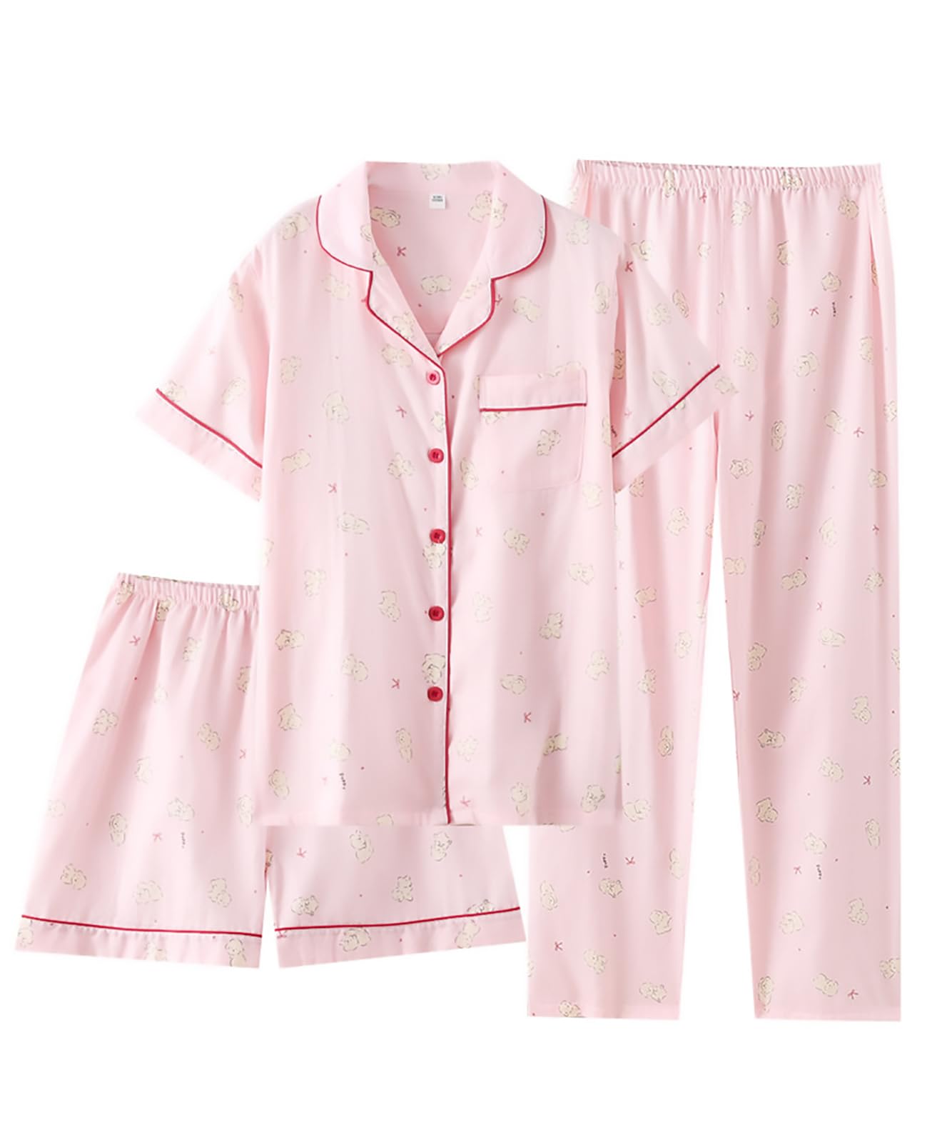 

Комплект из хлопковой марли OLATONG с коротким открытым свободным женственным кроем, идеально подходящий для больницы и нежный к коже, женская 100% пижама, 3 предмета розовый