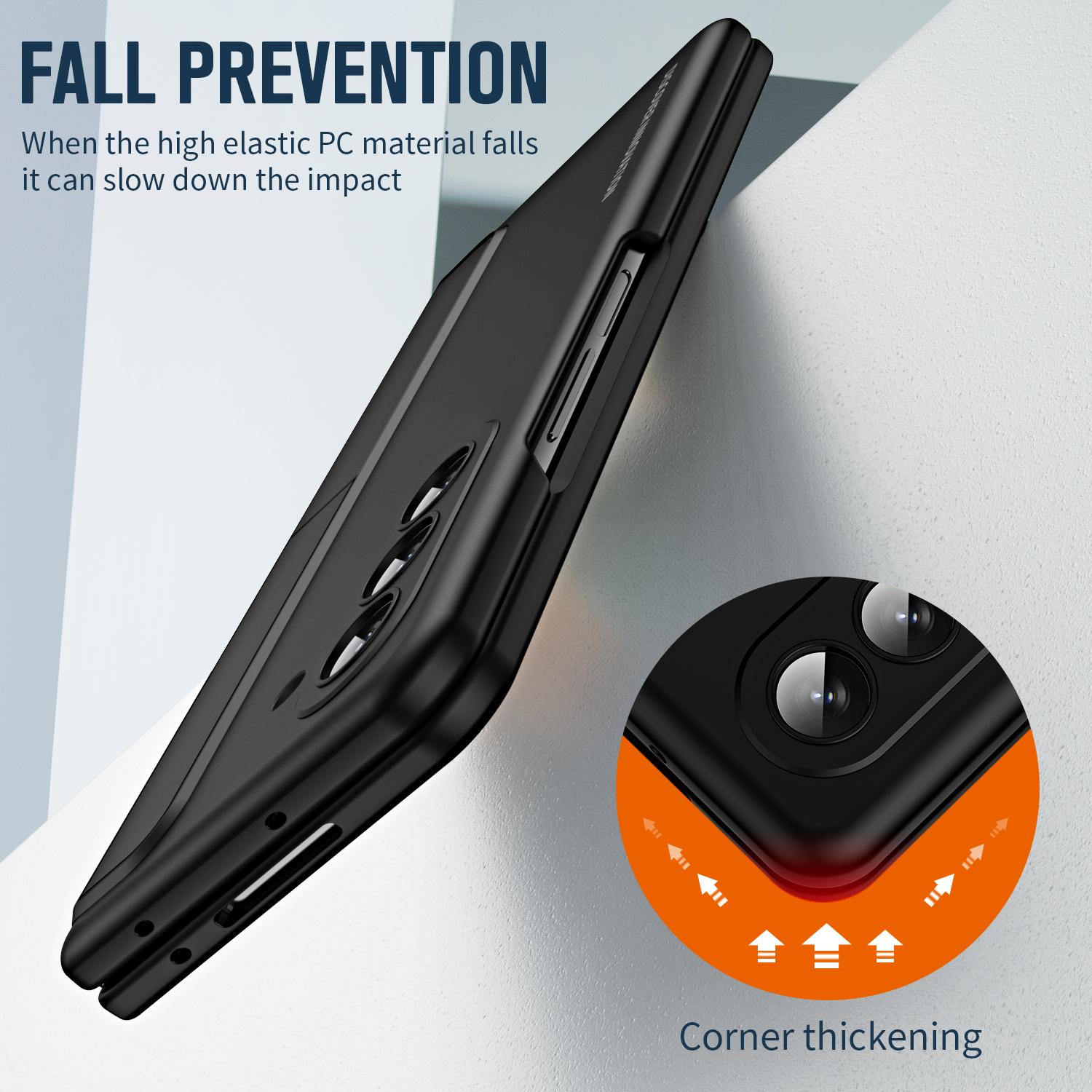 

For Samsung Galaxy Z Fold6 5G Case Hidden Kickstand Hard PC Phone Cover with Screen Film/Stylus Black