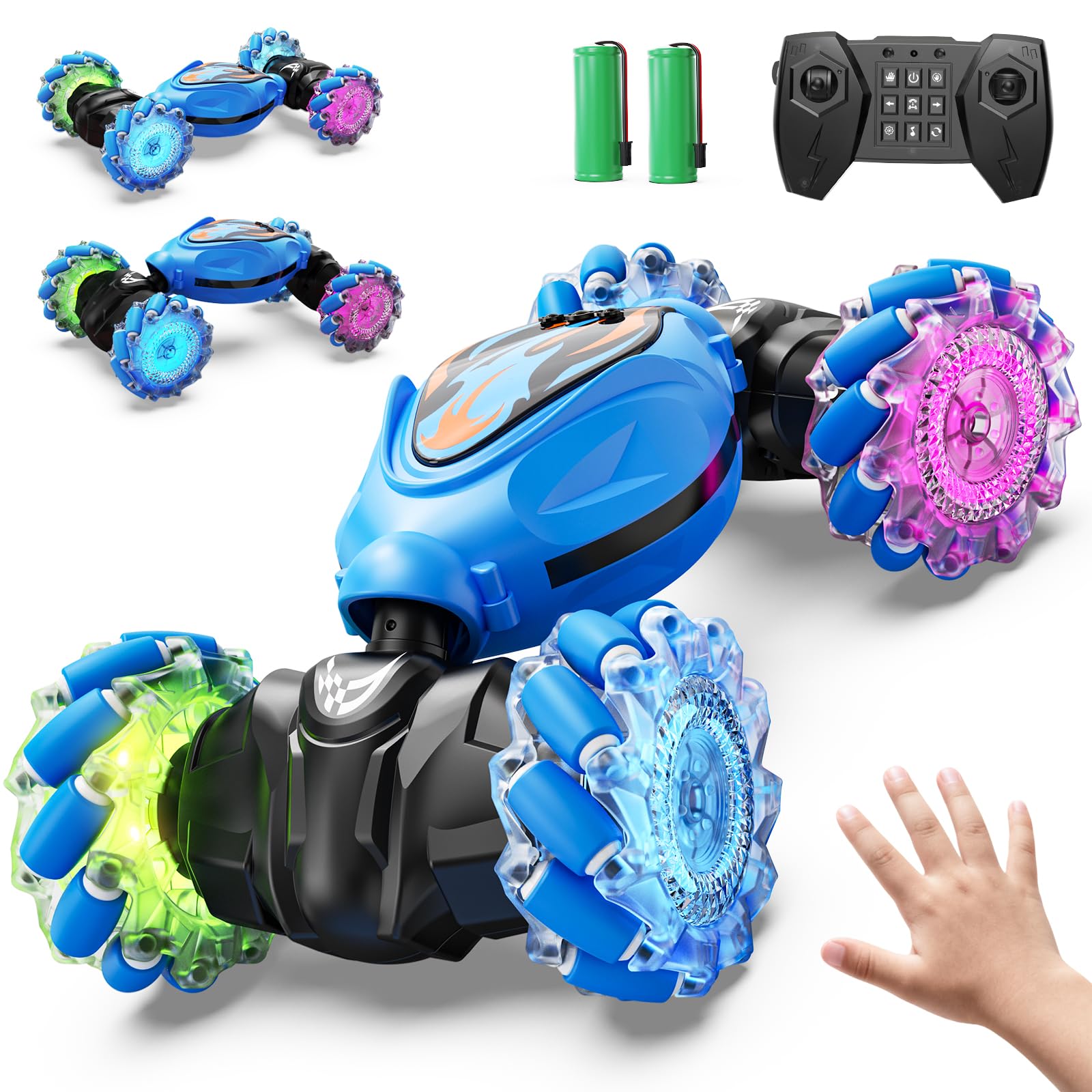 

Holyton RC Stunt Car for Kids, Off-Road Gesture Control, Double-Sided, 4-Wheel Drive, 2.4GHz, LED Lights, Remote Control Car, Perfect for Boys,