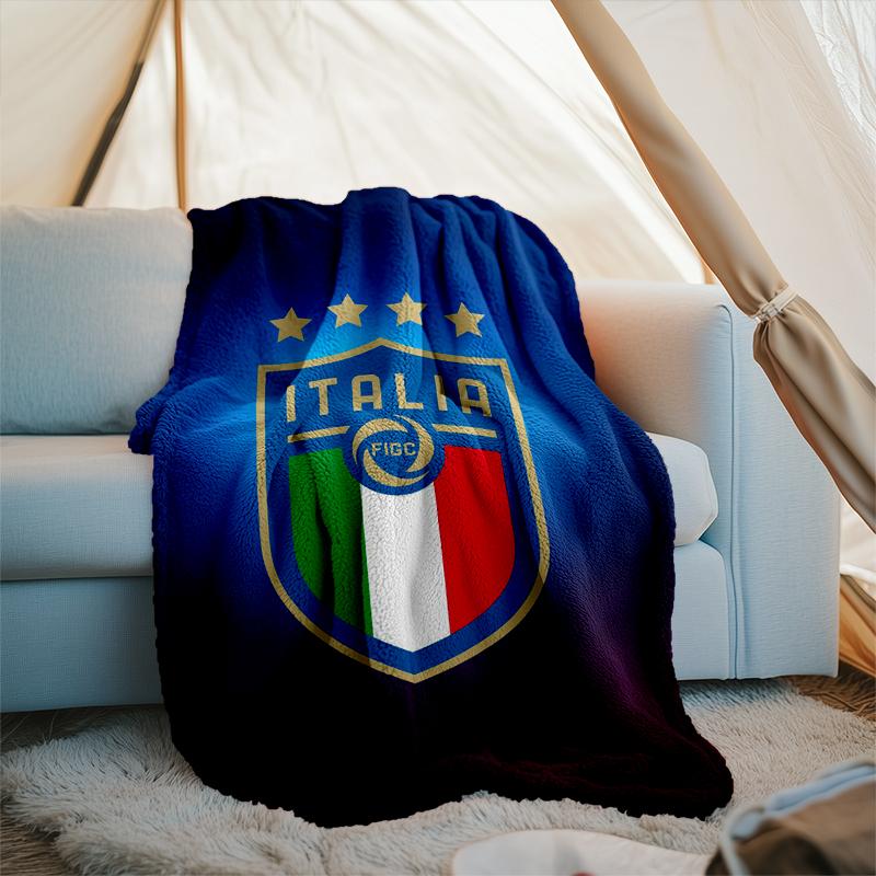 1PC Italian Football Crest Printed Soft Flannel Blanket Throw for Adult Bedroom Living Room Sofa Camping Travel Fan gifts Christmas Gifts