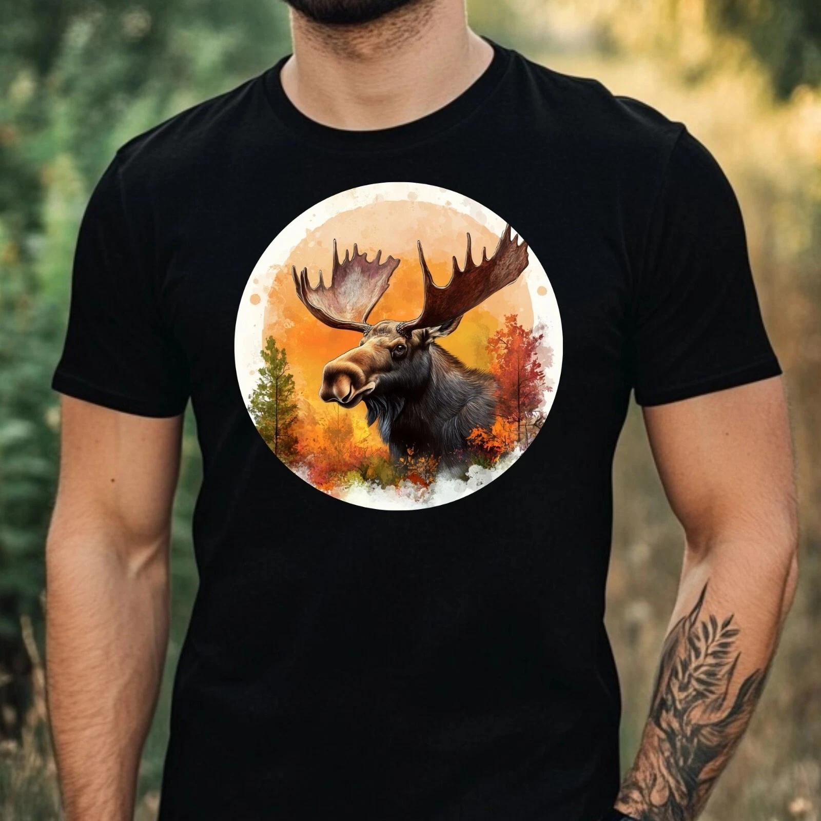 T-Shirt Herren Elch Portrait Motiv Baumwolle Größe XS bis 5XL XS