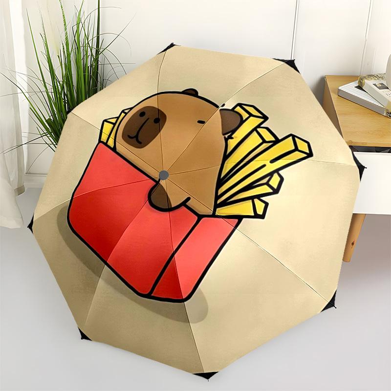 1pc French Fries Capybara Pattern Automatic Umbrella 8-Bone Design Compact Gear for Outdoor Travel, Perfect Holiday Gift  yy250827096