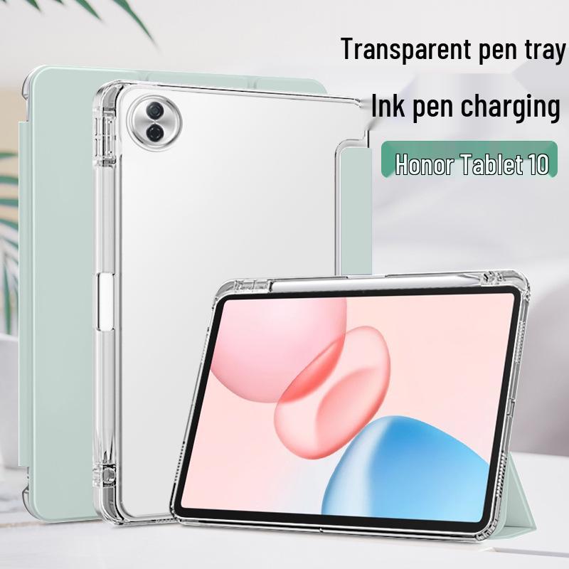 Honor Tablet 10 Magnetic Tri-fold Case with Pen Slot, Transparent Frosted Soft Shell