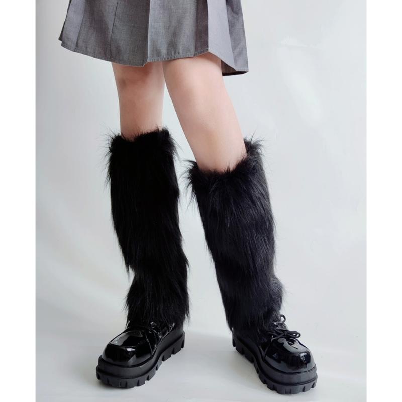 Verdickte Plüsch Socken ohne Füße Anti-Rutsch Design Beinstulpen Herbst Winter Thermisch Pelzig Stiefelüberzieher für Damen Streetwear