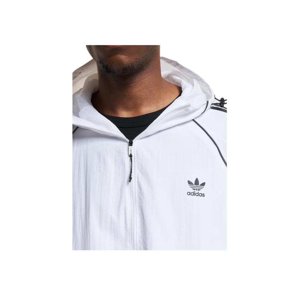 Adidas Originals Logo Print Zip-Up Hooded Long Sleeve Windbreaker Men Outerwear White IZ3285