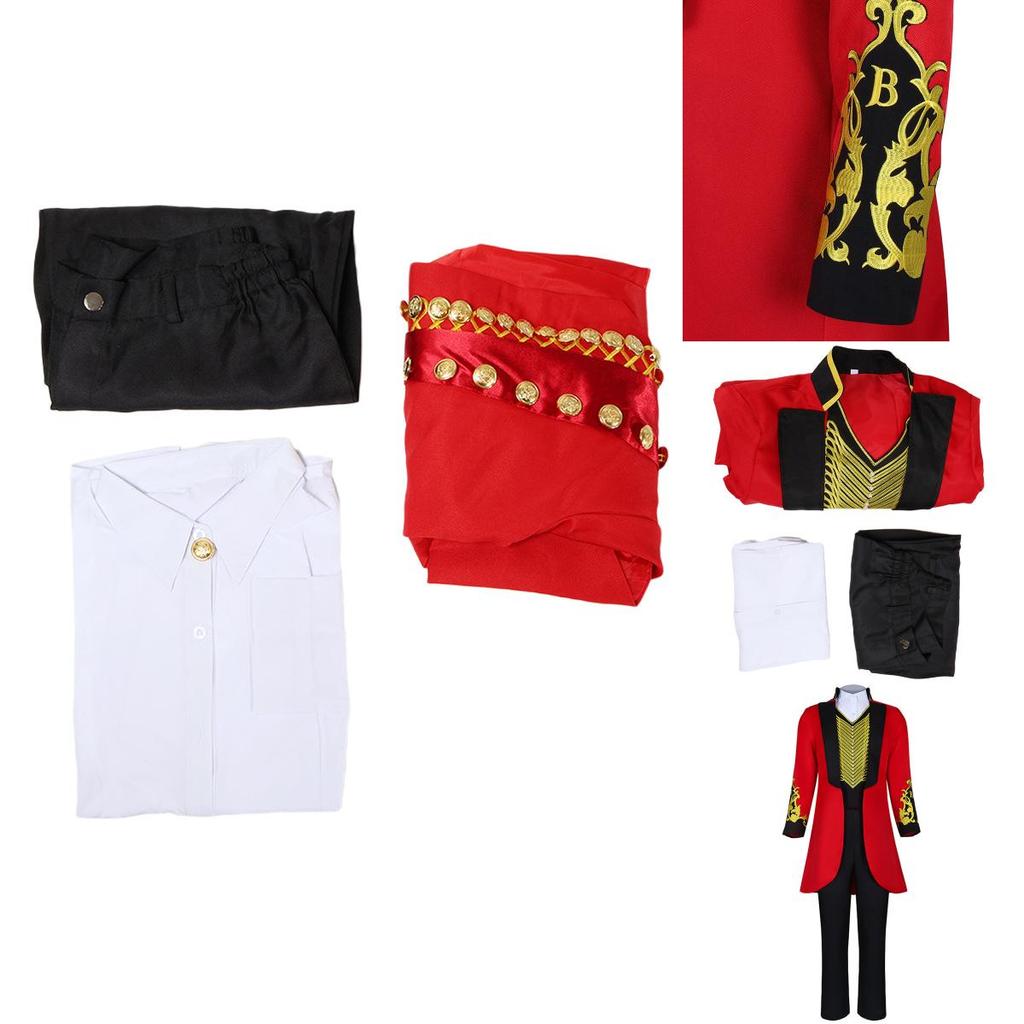 Der König des Zirkus Barnum Cosplay Kostüm für Männer Rot und Schwarz Polyester Mischgewebe