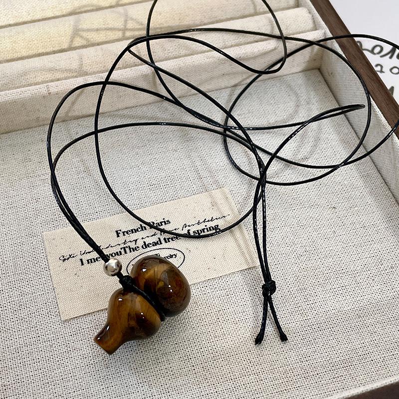 Natural Stone Gourd Pendant Sweater Necklace - Simple Design for Women