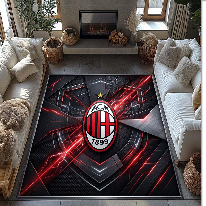 Tappeto in Flanella Stampato AC Milan Antiscivolo Morbido Poliestere Tappeto per Pavimento Tappetino Decorativo da Interno per Camera da Letto Soggiorno Divano Sala Giochi Decorazione Casa