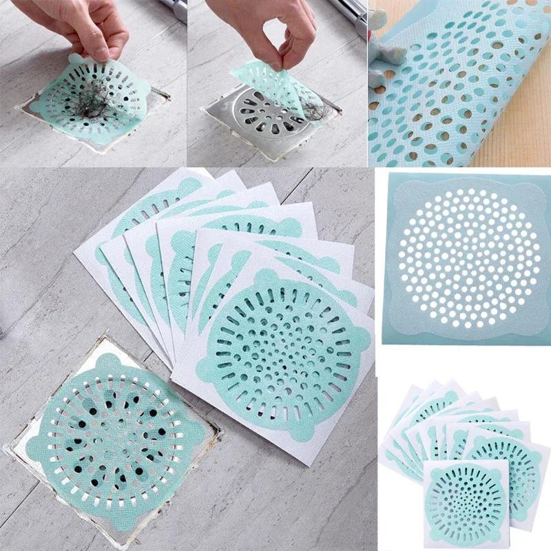 Disposable Bathroom and Kitchen Supplies: 10pcs Anti - Blocking Sewer Outfall Sink Drain Hair Strainer Stopper Filter Sticker