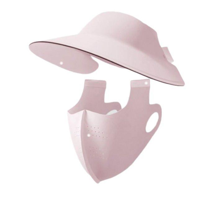 Women's UV Protection Facekini: Removable Ice Silk Mask with Brim, Full Face & Neck Shield.