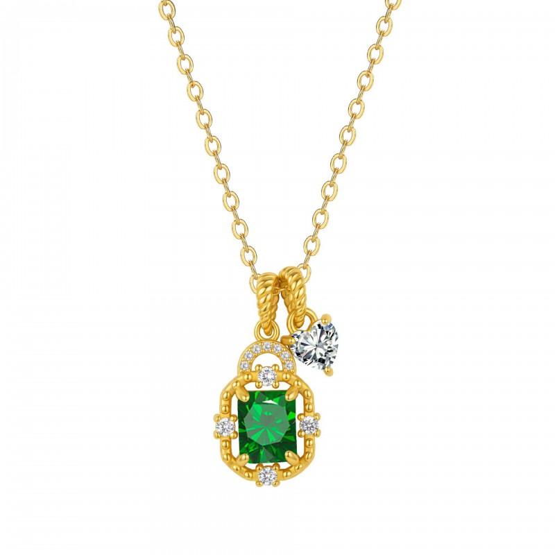 Elegante Quadratische Kristall Doppelanhänger Halskette Damen Vergoldete Choker Kette Mit Geburtsstein Farben Leicht Geometrisch
