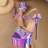 Eilyken Elegant Purple Bow Decoration 16cm Sexy Slim Ultra-high Heels Fashion Open Toe Sandals Women's Night Club Dance Shoes