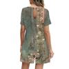 Women's Fashionable And Casual Short-sleeved Pleated Pocket Jumpsuit Printed Jumpsuit Shorts