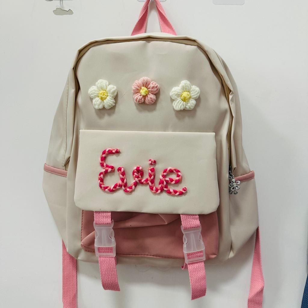 Personalized Hand-Embroidered Snap Backpack Travel Waterproof 2025 New Large Capacity Flower Decoration Simple Bags for Students