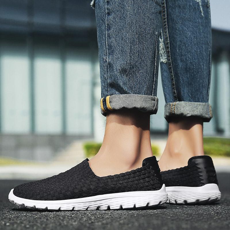 Summer Men Sneakers Black Braid Beach Sports Shoes Casual Slip On Flats
