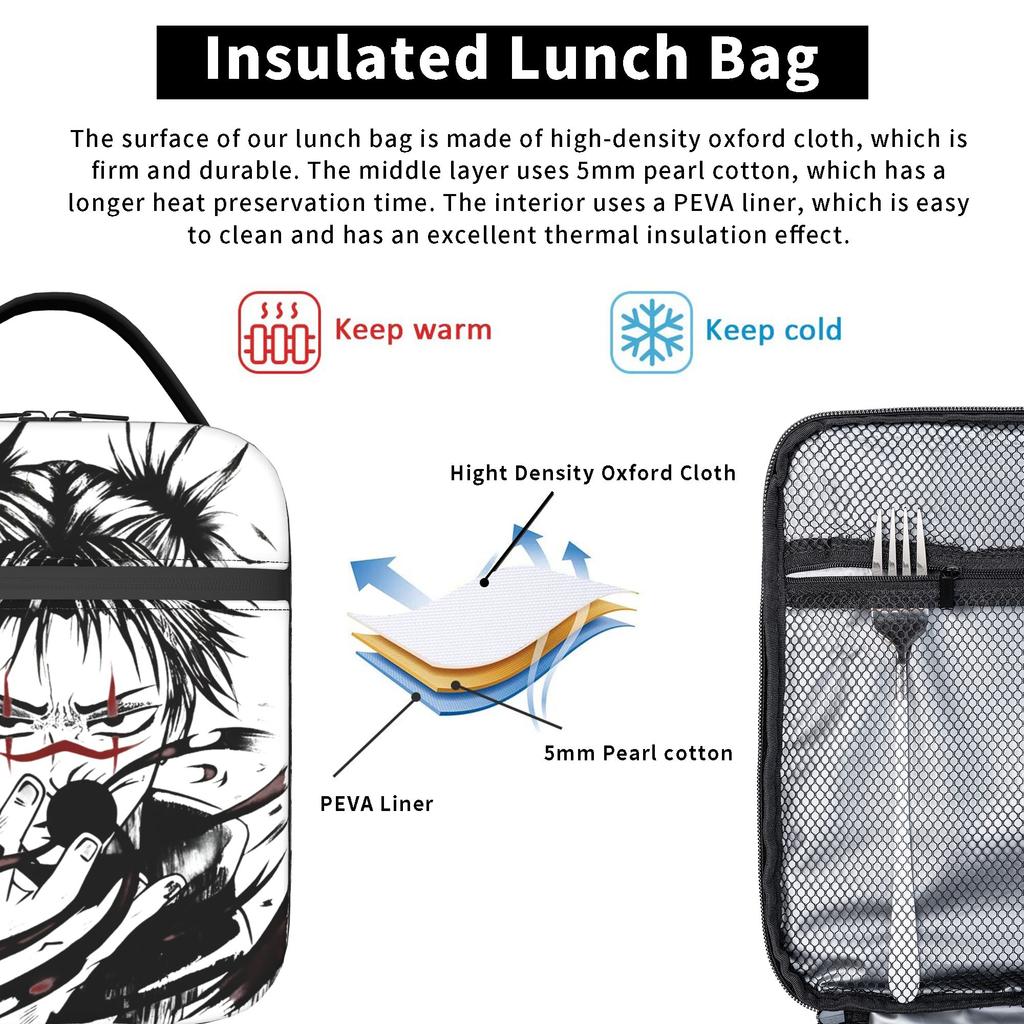 Choso Insulated Lunch Bag Portable Jujutsus Kaisens Anime Reusable Cooler Bag Tote Lunch Box School Travel Food Handbags