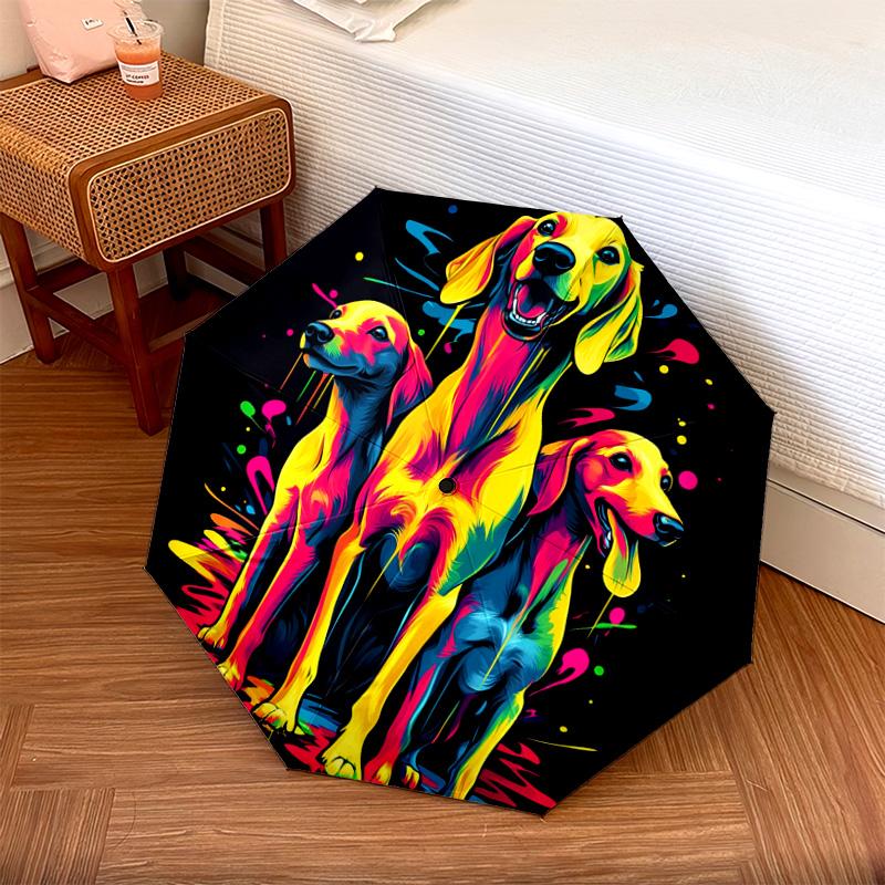 1 PC Automatic Folding Umbrella - Colorful Dogs Artwork Pattern, Portable & Foldable Design with 8 Ribs, Christmas Birthday Gifts