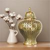 Gold and Silver Plated White Hollow Ceramic Jar for Home and Office Display/Storage