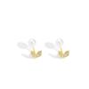 Diamond-Inlaid Gold Leaf Pearl Stud Earrings: French-Style, Luxurious Ear Jewelry for Women.