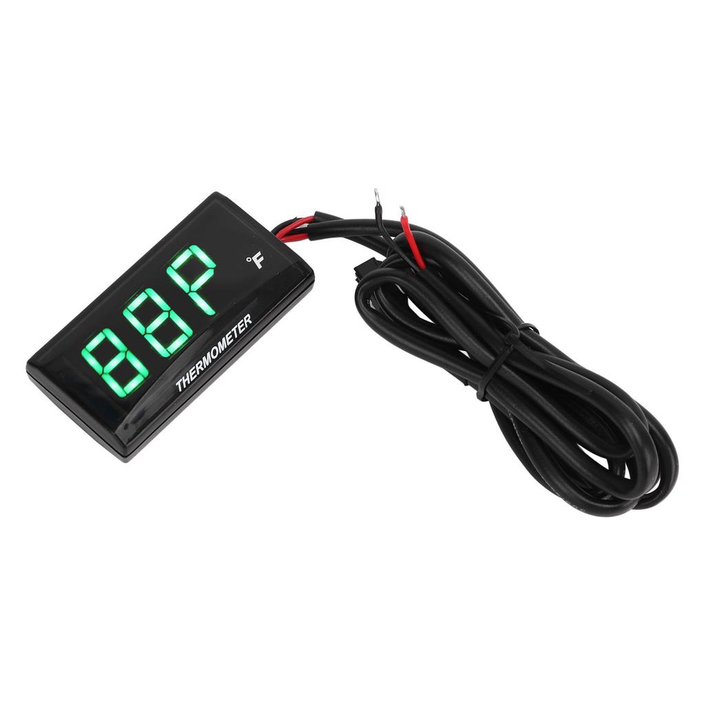 LCD Motorcycle Thermometer Ultra Thin Waterproof Water Temp Meter with 10MM Sparking Plug Adapter DC12V Green