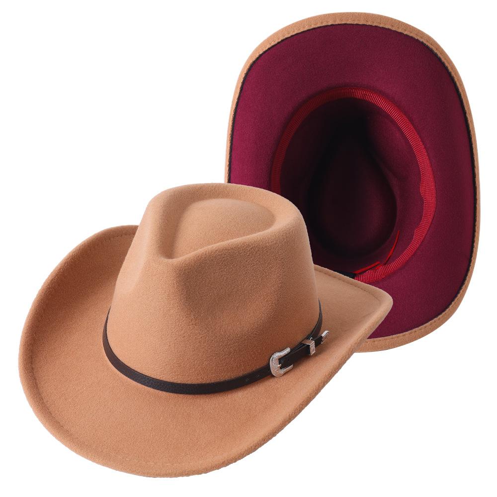 Cowboy hat European and American style big cowboy hat monochrome felt hat men and women big brim outdoor top hat