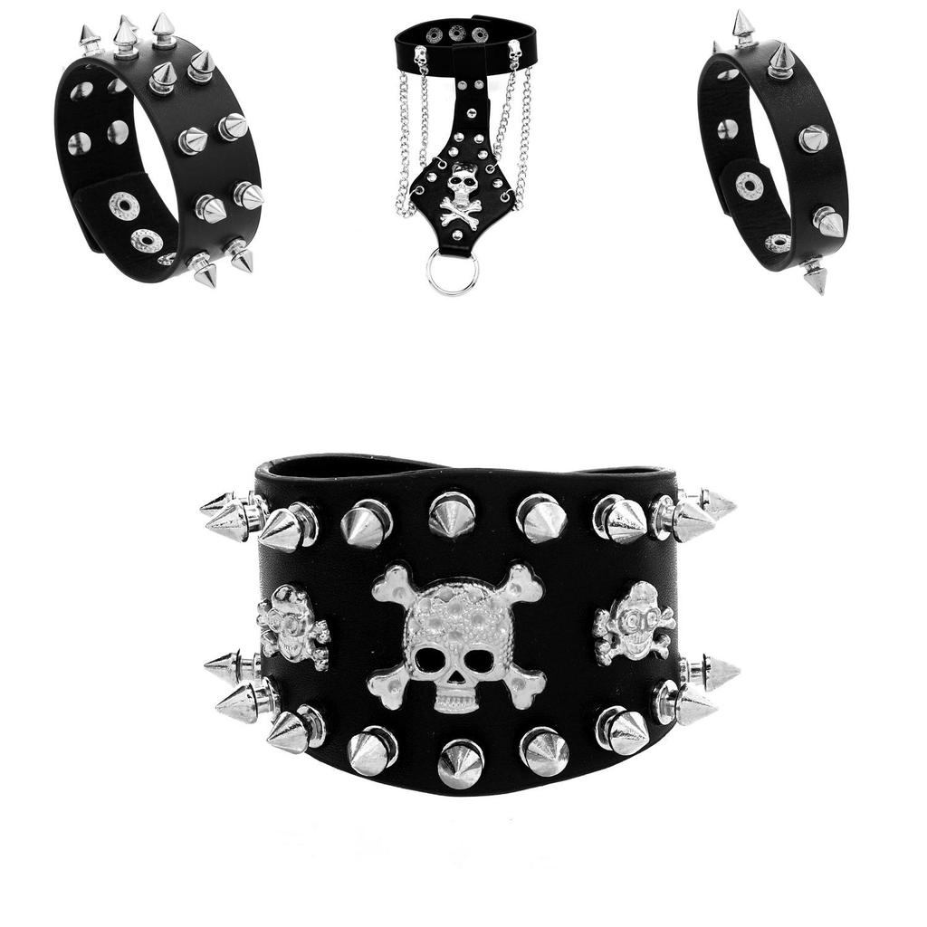 Gothic Skull Concho Bracelet With Alloy And Electroplated Finish For Alternative Fashion Enthusiasts