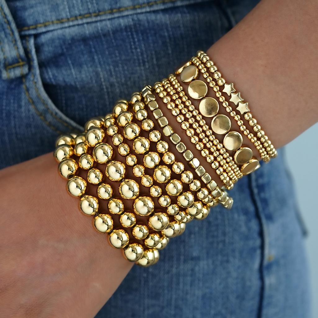 13pcs Vintage Gold Color Pearl Bead Bracelet Set for Women Elegant Multi Layer Stacked Elastic Bracelets Daily Holiday Jewelry