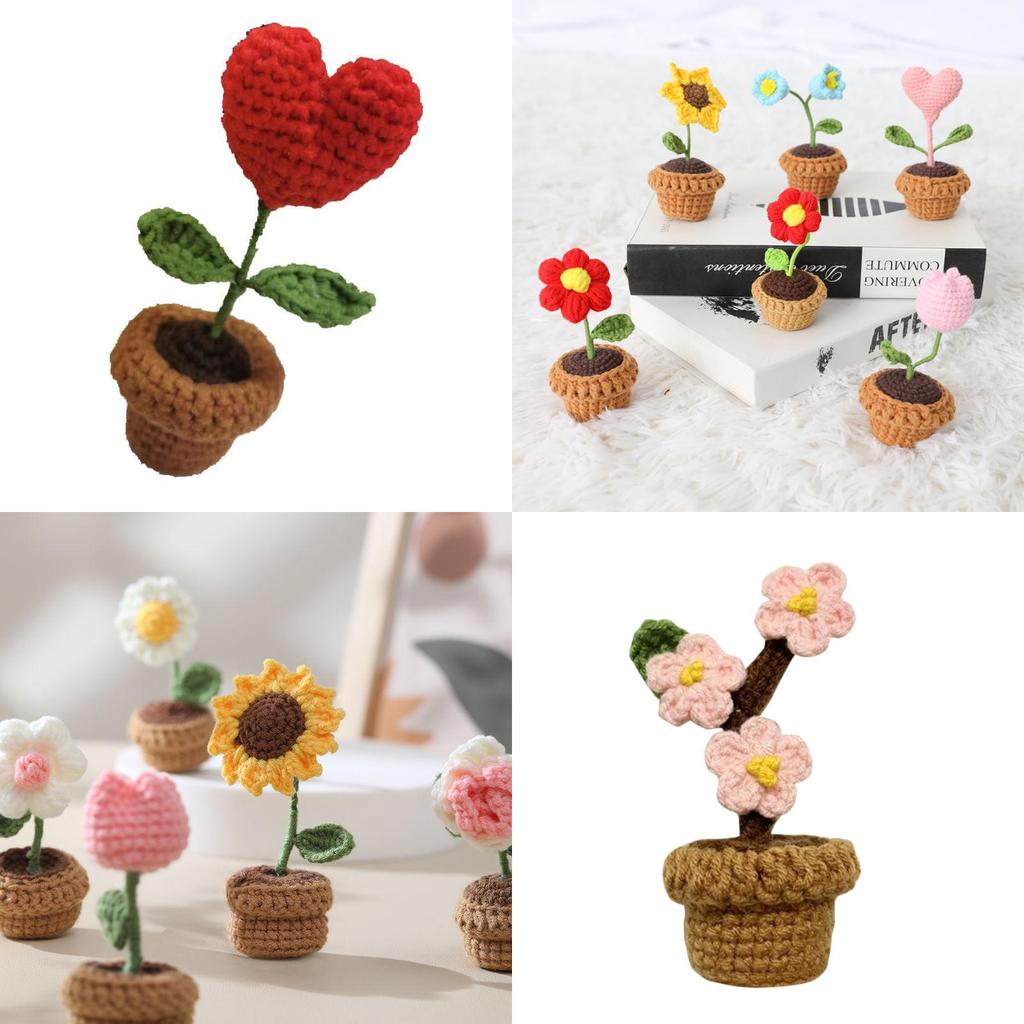 Diy Handmade Knitted Flower Potted Plant Floral Art Decoration