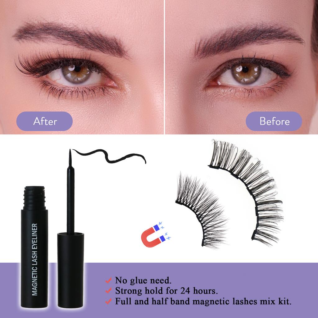 Reusable 25 Times Soft Natural Look Magnetic Lashes Synthetic Kit with Magnetic Eyeliner