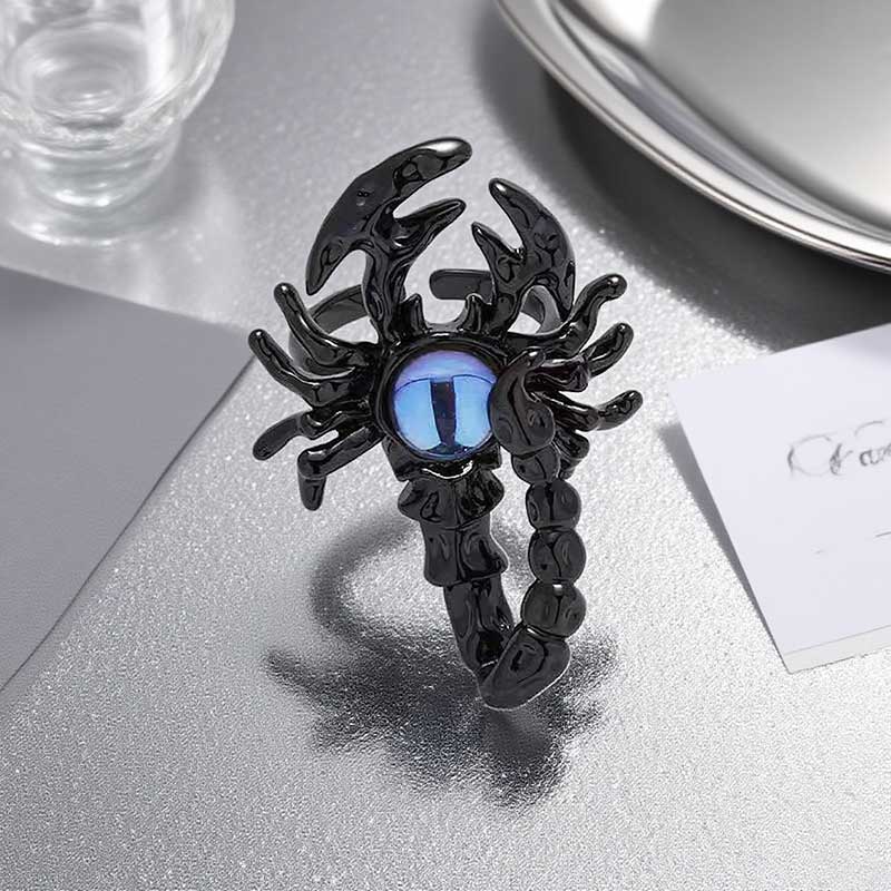 Fashionable And Cool Inlaid Moonstone Scorpion Opening Ring Creative Punk Personalized Halloween Party Jewelry Gift