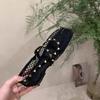 Fashion Fashion Woven Lazy Cutout Front Lace-Up Mary Jane Shoes Feminine Square Toe Flat Shallow Mouth Soft Slip Single