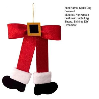 Large Santa Claus Legs Bowknot Xmas Tree Hanging Pendant Shining Christmas Bow Ornament DIY Front Door Wreaths Window Wall Decor