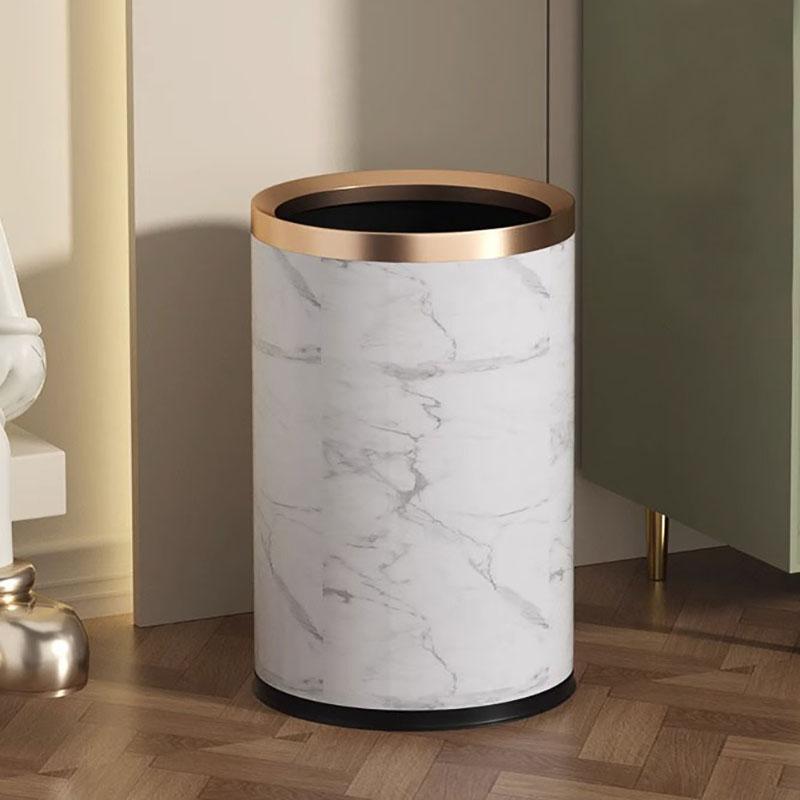 Quality Double Layer Leather Trash Can Metal Beautiful Waste Paper PU Basket Storage Bin for Bathroom  Bed Room