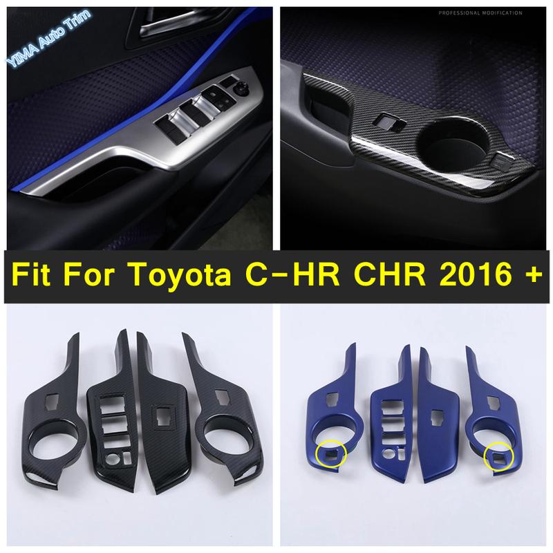 Carbon Fiber Look Car Window Glass Lift Switch Button Decor Cover Trim Sticker ABS Accessories For Toyota C-HR CHR 2016 -