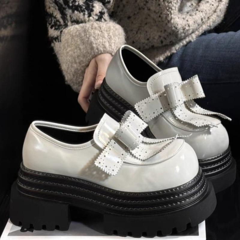 

Fashion Spring Chunkheel Loafers Women s New Round Head Deep Bow Waterproof Platform Anti-slip Wear-resistant High Heels 35