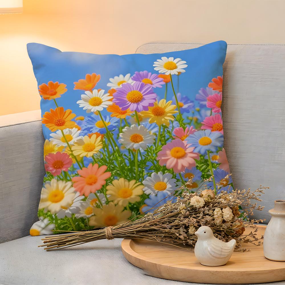 Cushion Cover  Linen  SkinFriendly Soft Decorative Case For Sofa Home Decor Fashion Daisy Pillow Cover