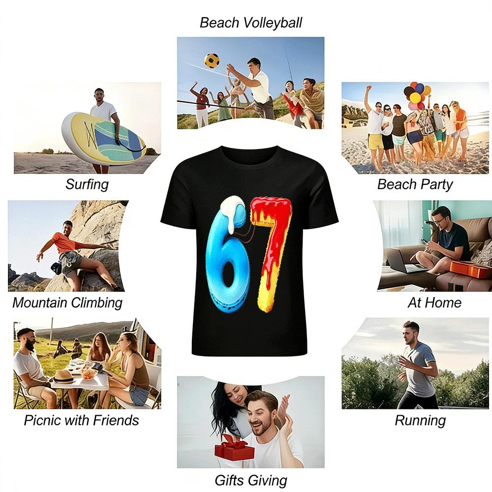 Fun Food Number 67 Print Casual Top For Adults And Teens Pure Cotton T-shirt