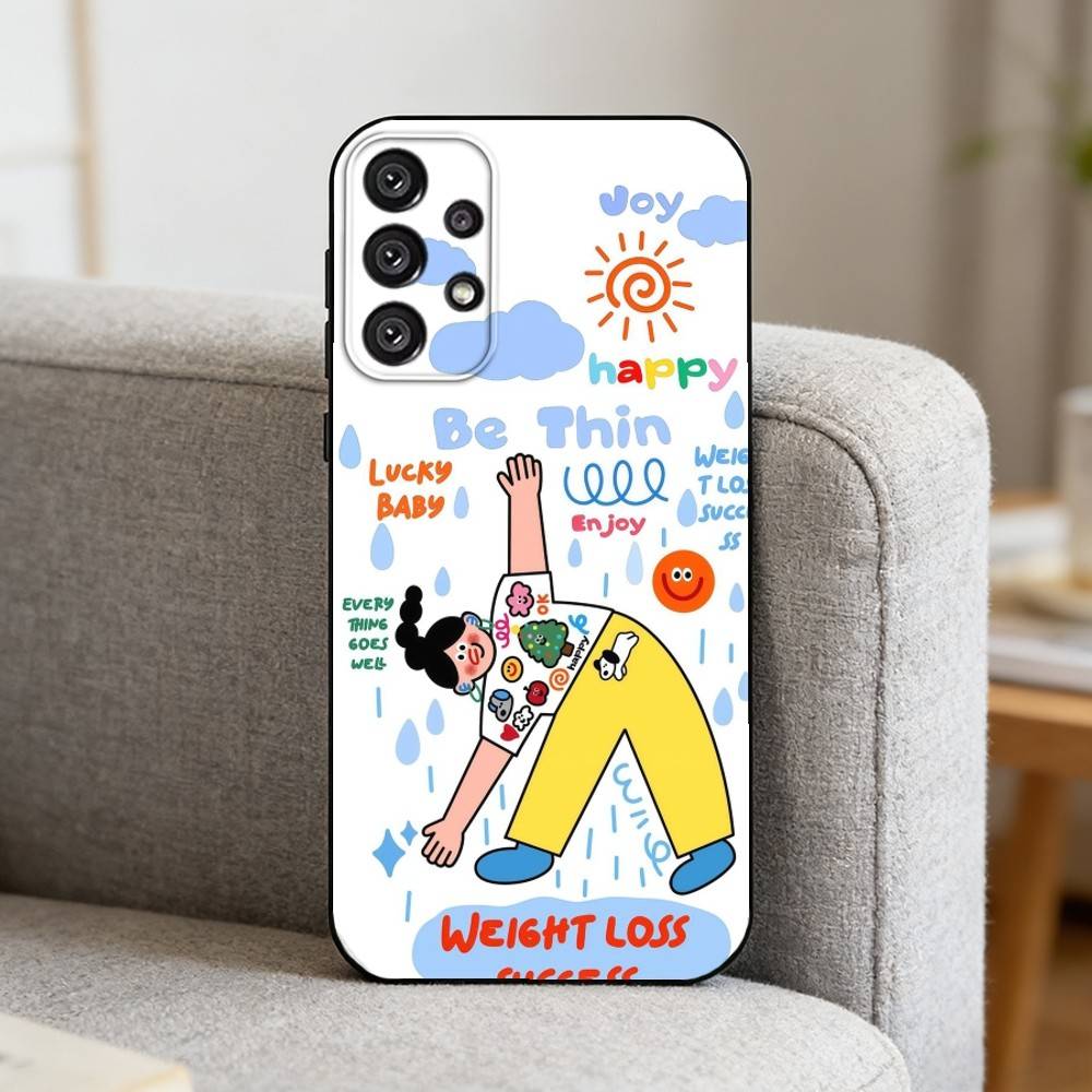 Ins Korean funny and happy girl Phone Case For Samsung S25,S24,S21,S22,S23,S30,Ultra,S20,Plus,Fe,Note,10,9,5G Black Cover