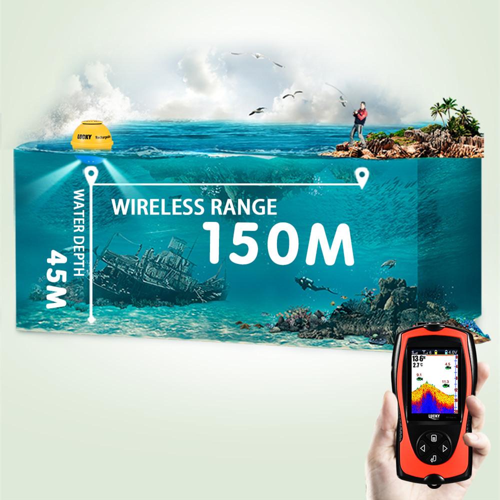Sonar Fish Finder FF1108-1CWLA Rechargeable Wireless Sensor 45M Water Depth Echo Sounder Fishing Portable Fish Finder Tackle Accessories