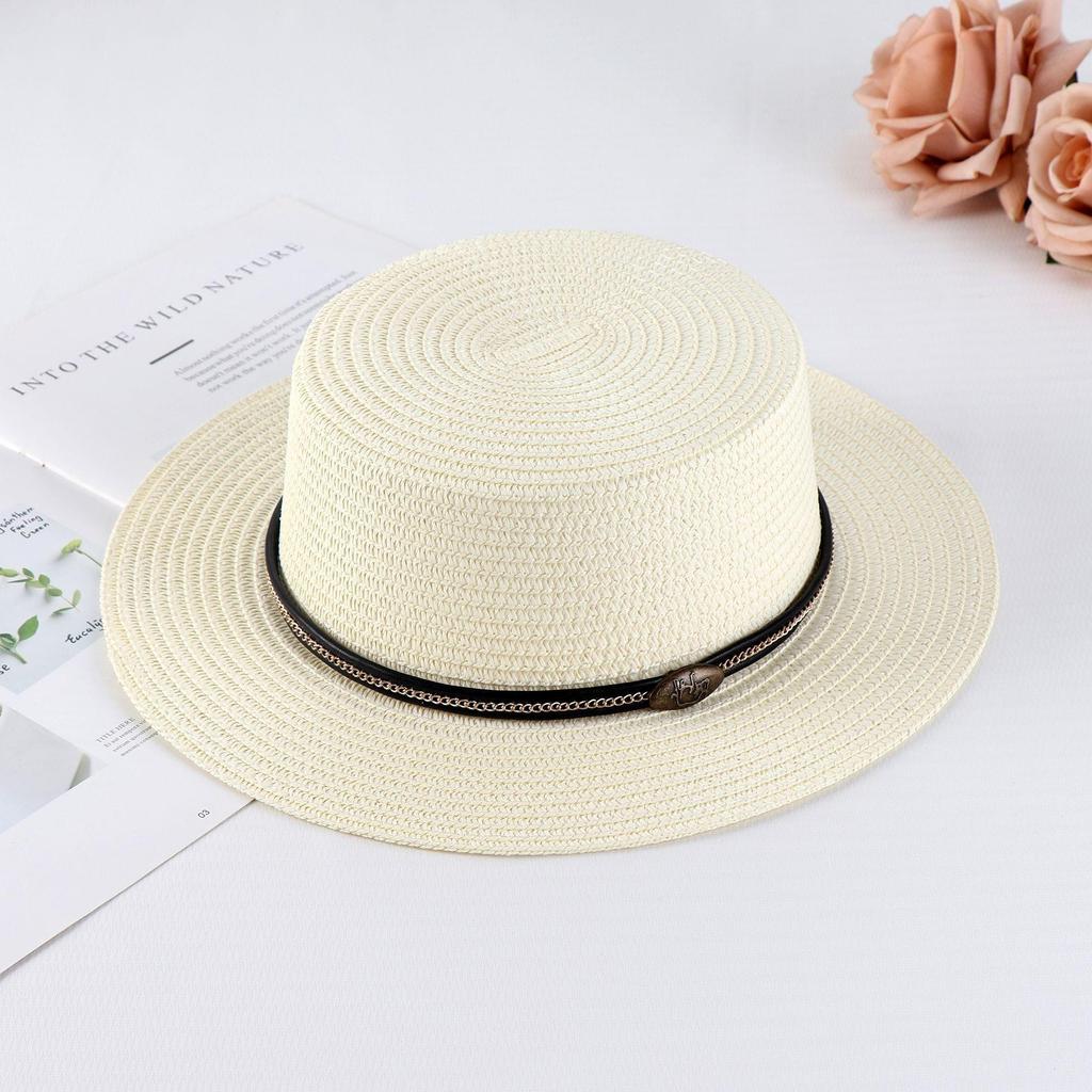 Women's Retro British Style Sun Hat with Rhinestone Letter & Leather Belt