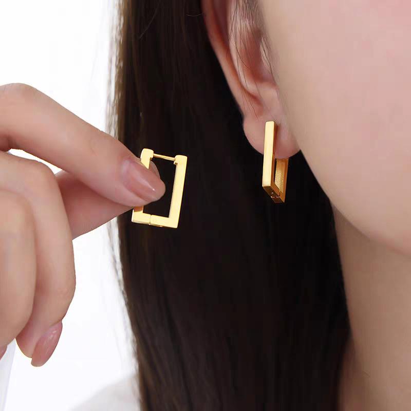 Fashion Stainless Steel Rectangle Hoop Earrings For Women Huggie Geometric Punk Hip Hop Unisex Jewelry Gold Silver Black Color