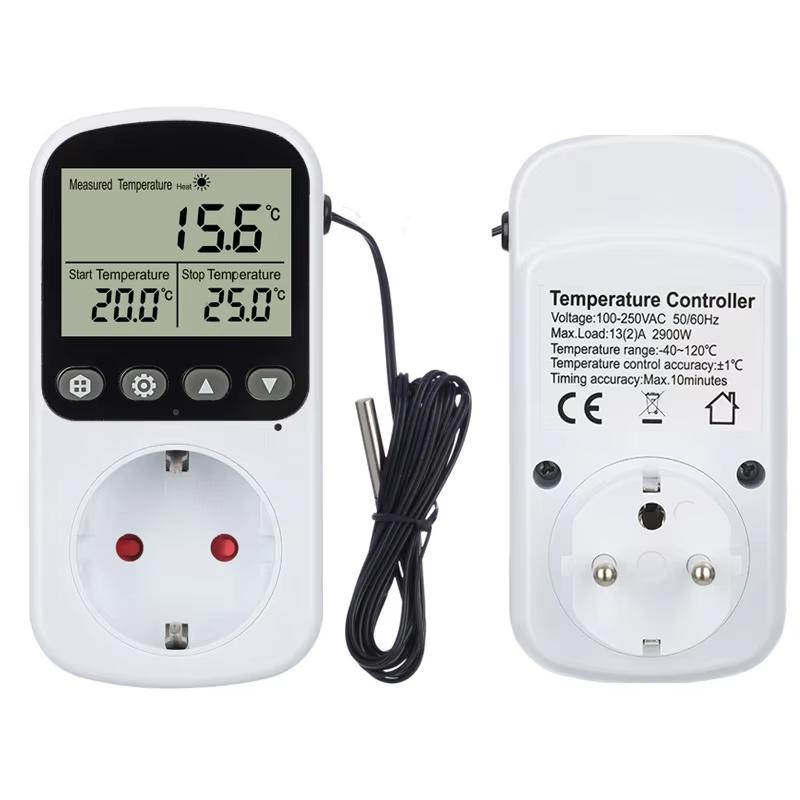 Temperature Controller Socket Digital Thermostat EU Plug With Timer Sensor Probe Outlet Heating Cooling Switch 16A Backlight EU Normal