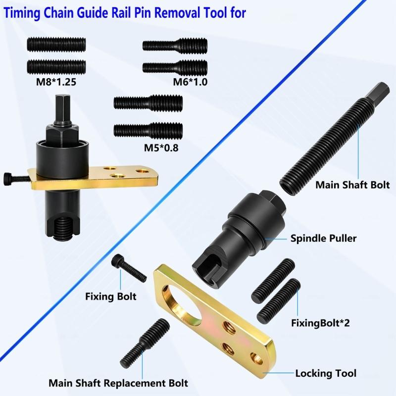 Engine Timing Guide Pin Removal Tool Set, Metal Cylinder Head Remover with Threaded Components for Timing System Maintenance Tasks