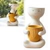 Flowerpot for Small Plants Smiling Face Plant Pot, Double Planting Space Planter, Cute Resin Head Planter Sitting Figure Succulents, Home Office