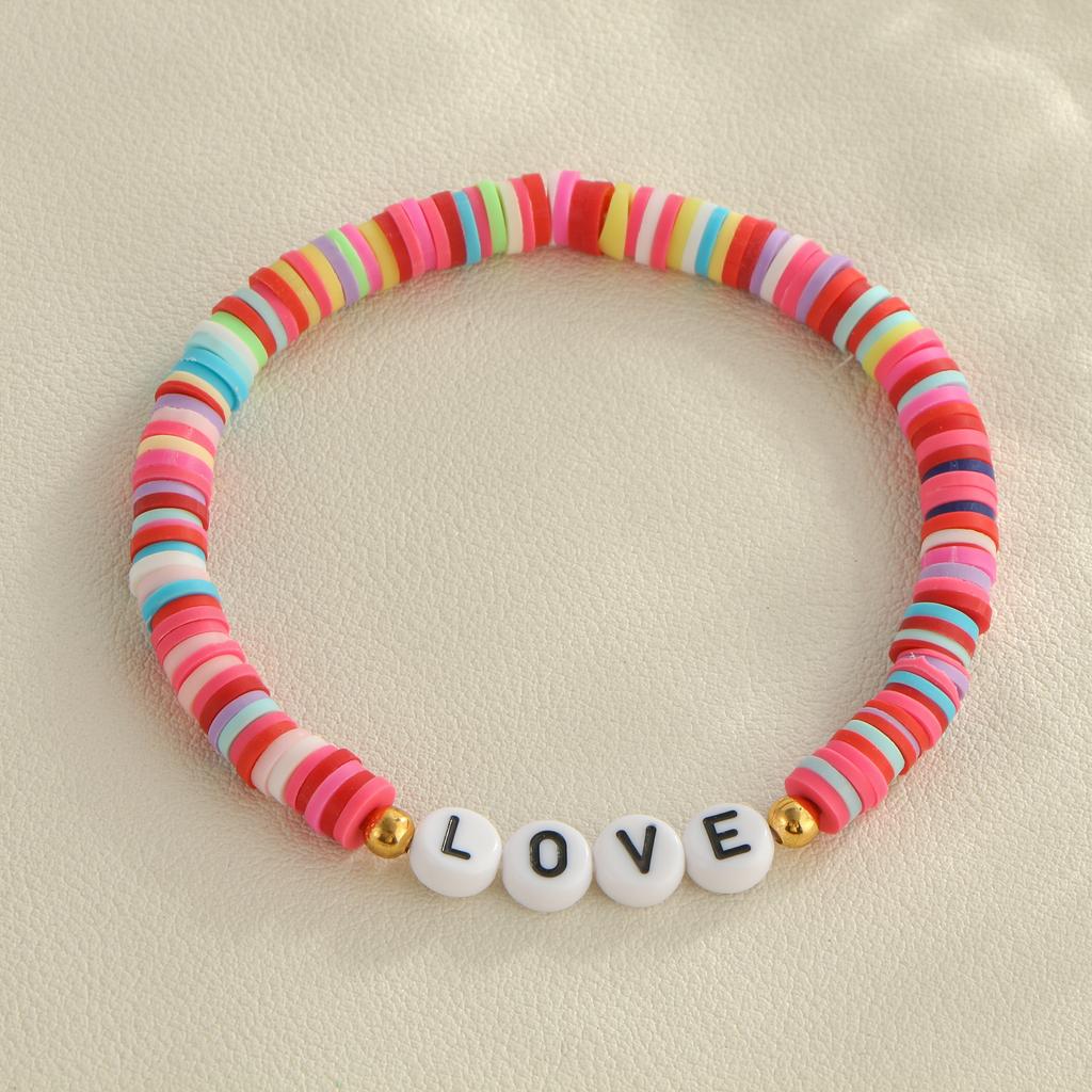 LOVE Letter Buntes Heishi Perlen Stretch Armband Set für Damen Y2K Boho Schmuck Geschenk