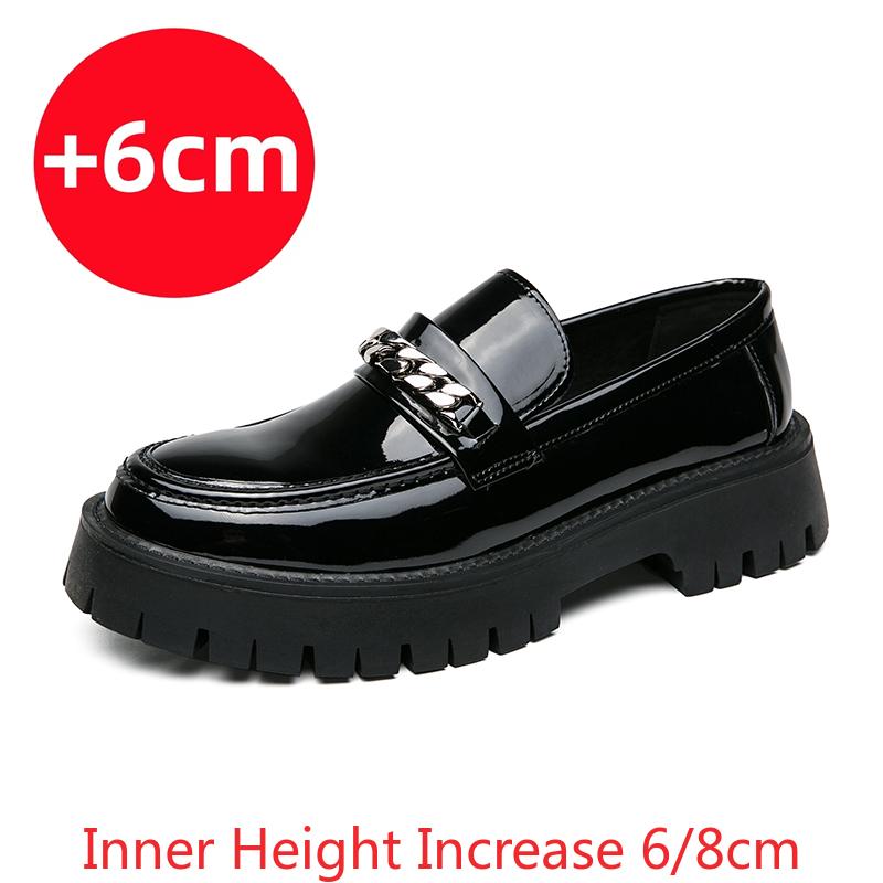 Fashion Men British Style Patent Leather Business Loafers Men Platform Casual Shoes Chain Design Men Oxfords Green Streetwear Footwear