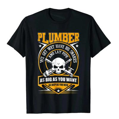 Plumber We Get Wet Funny Graphic TShirt Unisexs Cotton Crew Neck Short Sleeve