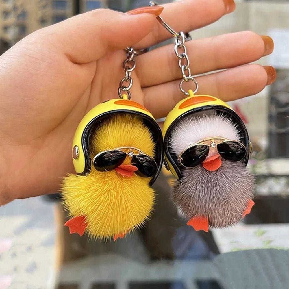 Unique Plush Toy Duck Keychain Creative School Bag Pendant New Mini Yellow Duck Car Key Ring