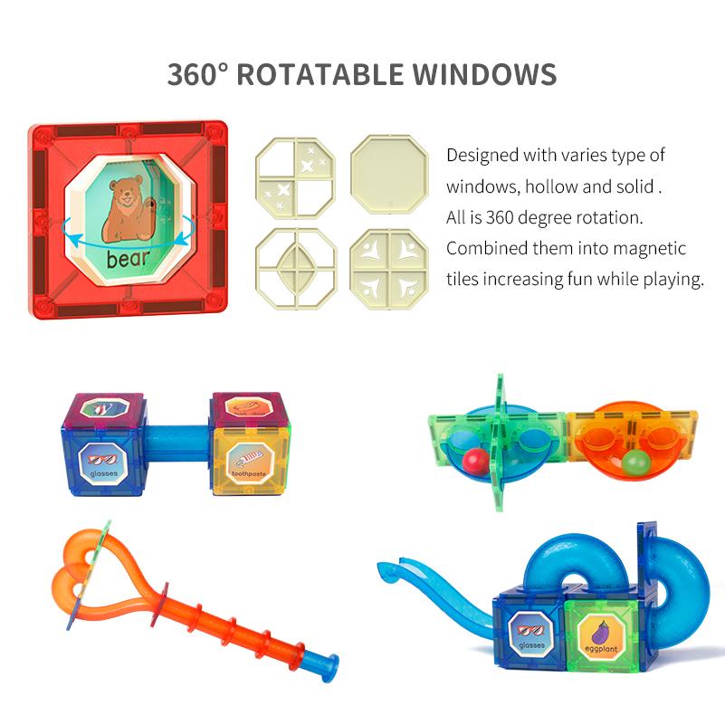 Magplayer Magnetic Tiles Color Window Magnets Building Blocks Balls Marble Run Educational STEM Toys for Children Toddlers Gifts