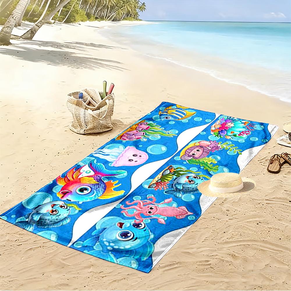 Colorful Cartoon Sea Creatures Design Beach Towel Quick-drying for Travel Outdoor Sports Jogging Beach and Swimming